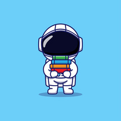 Cute astronaut carrying some books