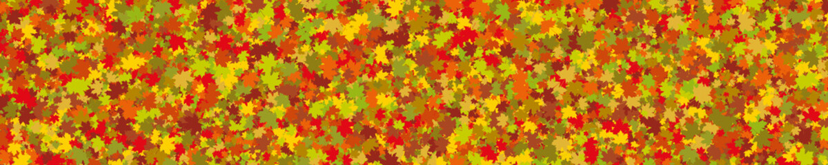 Fototapeta na wymiar Colorful Leaves Silhouette, Panoramic Background. Autumn Realistic Foliage. Canadian Maple. Stencil Plant. Wide Horizontal Long Banner For Site. Vector Illustration, EPS 10.