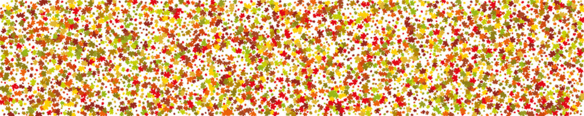 Colorful Leaves Silhouette On White. Panoramic Background. Autumn Realistic Foliage. Canadian Maple. Stencil Plant. Wide Horizontal Long Banner For Site. Vector Illustration, EPS 10.