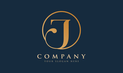 Obraz premium Initial J letter Gold Color With Black Background Logo Design vector Template. Calligraphy Letter J Logo Design