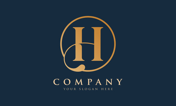 Initial H letter Gold Color With Black Background Logo Design vector Template. Calligraphy Letter H Logo Design