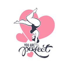 you are perfect happy plus size pinup girl on heart shape background and lettering composition - 445837375
