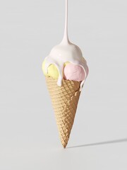 ice cream  desert with shocolate  3d rendering