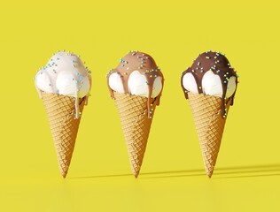ice cream  desert with shocolate  3d rendering