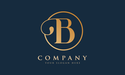 Initial B letter Gold Color With Black Background Logo Design vector Template. Calligraphy Letter B Logo Design