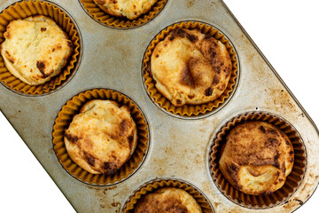 cupcakes in a baking dish top view isolate closeup