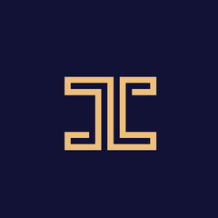 JC monogram logo.Typographic icon.Letter j and letter c intertwined.Lettering sign isolated on dark background.Alphabet initials.Modern, design, geometric, minimalist, tech style.