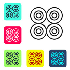 Black line Skateboard wheel icon isolated on white background. Skate wheel. Set icons in color square buttons. Vector