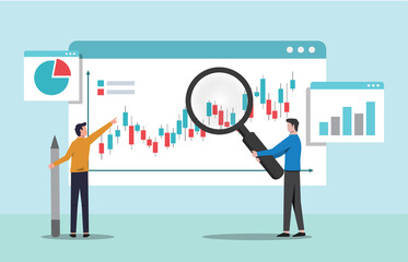 People analyzing growth chart concept. Data analysis and monitoring investment vector illustration