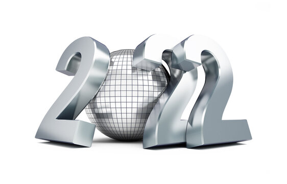 New Year 2022 Disco ball on a white background 3D illustration, 3D rendering