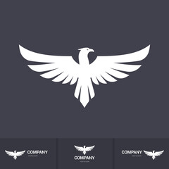 Single Flat Icon of an Abstract Eagle for Logo Identity. Falcon Bird Mascot Concept for Brand and Logotype Company on Dark Backdrop