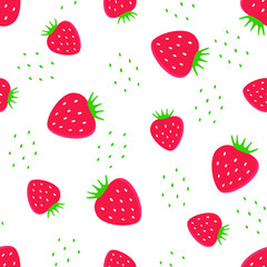 Seamless pattern with strawberries hand drawn. Template for kitchen design, package, textile, banners, posters, cards, wallpapers ets.  Vector illustration isolated on white background. 