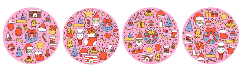 Pattern with symbols of Christmas and Happy New Year. In vintage traditional style for postcard, fabric, banner, template for congratulations, wrapping paper. Vector flat illustration.