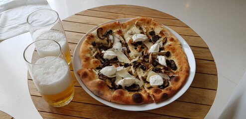 pizza & beer on the table