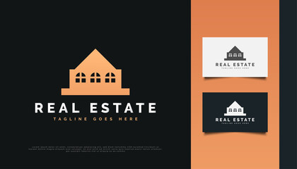 Luxury Gold Real Estate Logo Design with Minimalist Style. Construction, Architecture or Building Logo Design