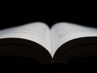 An open book in close-up with open pages in the middle.