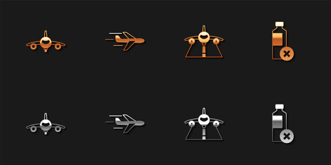 Set Plane, , and No water bottle icon. Vector