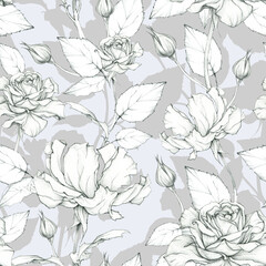 Beautiful roses. Hand drawing. Seamless pattern. Floral illustration.