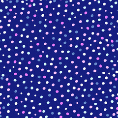 Colorful confetti on a blue background. Abstract seamless pattern. Vector image