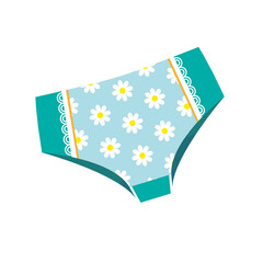 Women's underwear with a floral print. Lingerie isolated on a white background. Flat cartoon colorful vector illustration. A design element that is perfect for a poster, store, postcard, and logo.