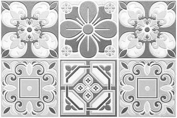 Stof per meter Vintage antieke witte keramische tegel patroon textuur en naadloze achtergrond © torsakarin