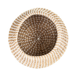 top view of empty moroccan wicker basket isolated