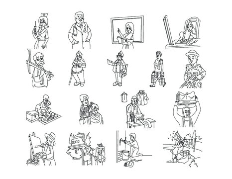 Our Helpers Clipart set, Nurse, doctor, teacher, electrician, farmer, policemen, poster man, milkman soldier, Cobbler, barber, tailor,