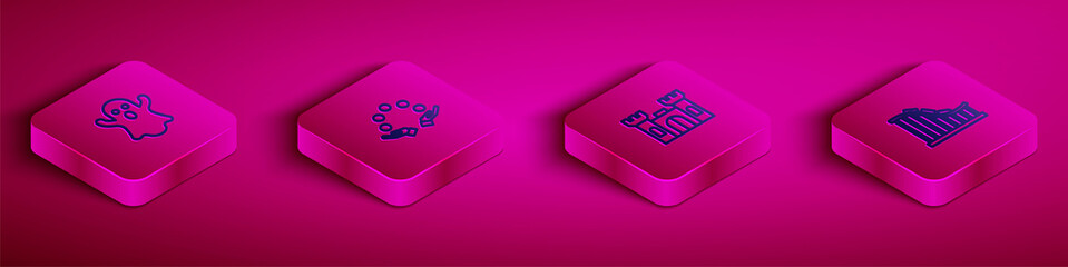 Set Isometric line Ghost, Juggling ball, Castle and Roller coaster icon. Vector