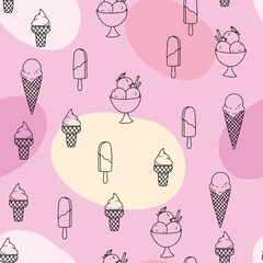 Seamless pattern. Hand drawn ice cream. Summer menu. Minimal design. Colorful background