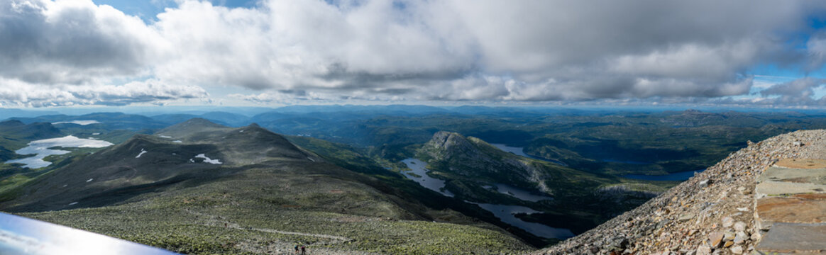 High resolution panoramic image from the summit of Gaustatoppen in Norway