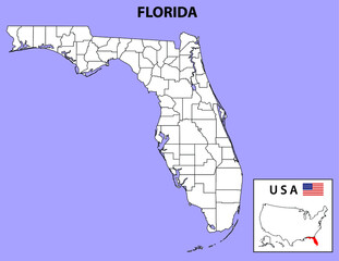 Florida Map. District map of florida in Outline. District map with USA.