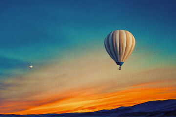 hot air balloon over sunset