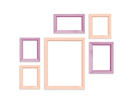 Blank photo frames collage isolated on white background, two- colored frameworks set