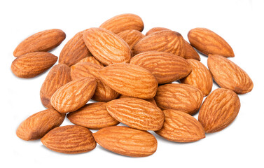 Closeup of almonds, isolated on the white background.