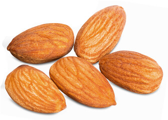 Closeup of almonds, isolated on the white background.