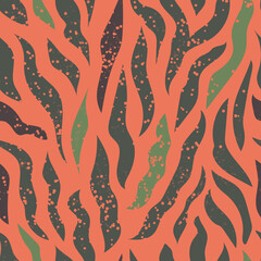 Pink and green zebra seamless pattern. Exotic stripes and dots as in the wild. Print for modern fabrics, decorative pillows, wrapping paper. 