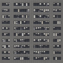 Obraz premium A concrete gray wall of a high-rise building with windows. Showcase of a multi-storey building. 3D-rendering