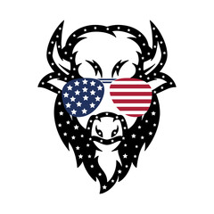 bison wearing glasses with American flag © Arthit