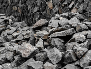 Gray stones filler for gabion modern fence