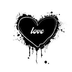 vector illustration of grunge heart made with black ink. Valentine's day theme. Bloody heart