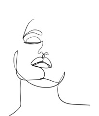 One line drawing face. Abstract woman portrait.  Modern minimalism art. - Vector illustration