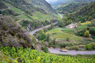 Ahr Valley, Rheinland-Pfalz, Germany. Ahr River, seen in photo, flooded in July 2021 inundating this valley