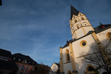 Ahrweiler, Rhineland-Palatinate, Germany:  St. Laurentius church on the market square. The old town of Ahrweiler was heavily damaged in the July 2021 flash floods on the Ahr River.