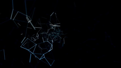 abstract blue plexus geometrical background with moving black lines and dots. looping cg animation good for youtube intro or outro in the left side with space for title, logo or score background 4K