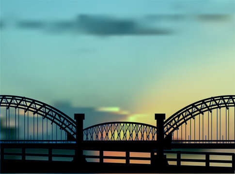 large black bridge at late sunset © Alexander Potapov