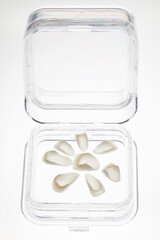 high quality ceramic veneers on a white background in a special case