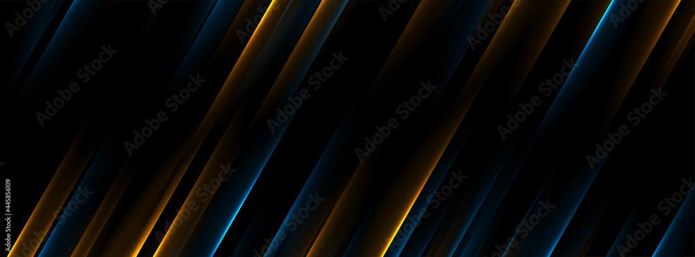 Wall mural Abstract orange and blue neon glowing lines abstract background. Futuristic vector banner design