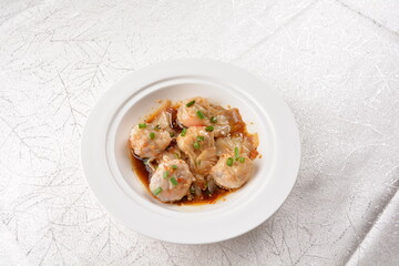 steamed fresh seafood prawn pork meat wanton dumpling ball in spicy mala chilli sauce Hong Kong dim sum menu