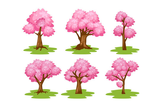 cute pink tree vector collection