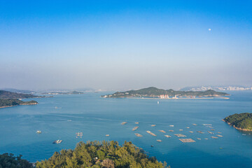 Fishing village near Hei Ling Chau, Lantau Island, Hong Kong, aerial view